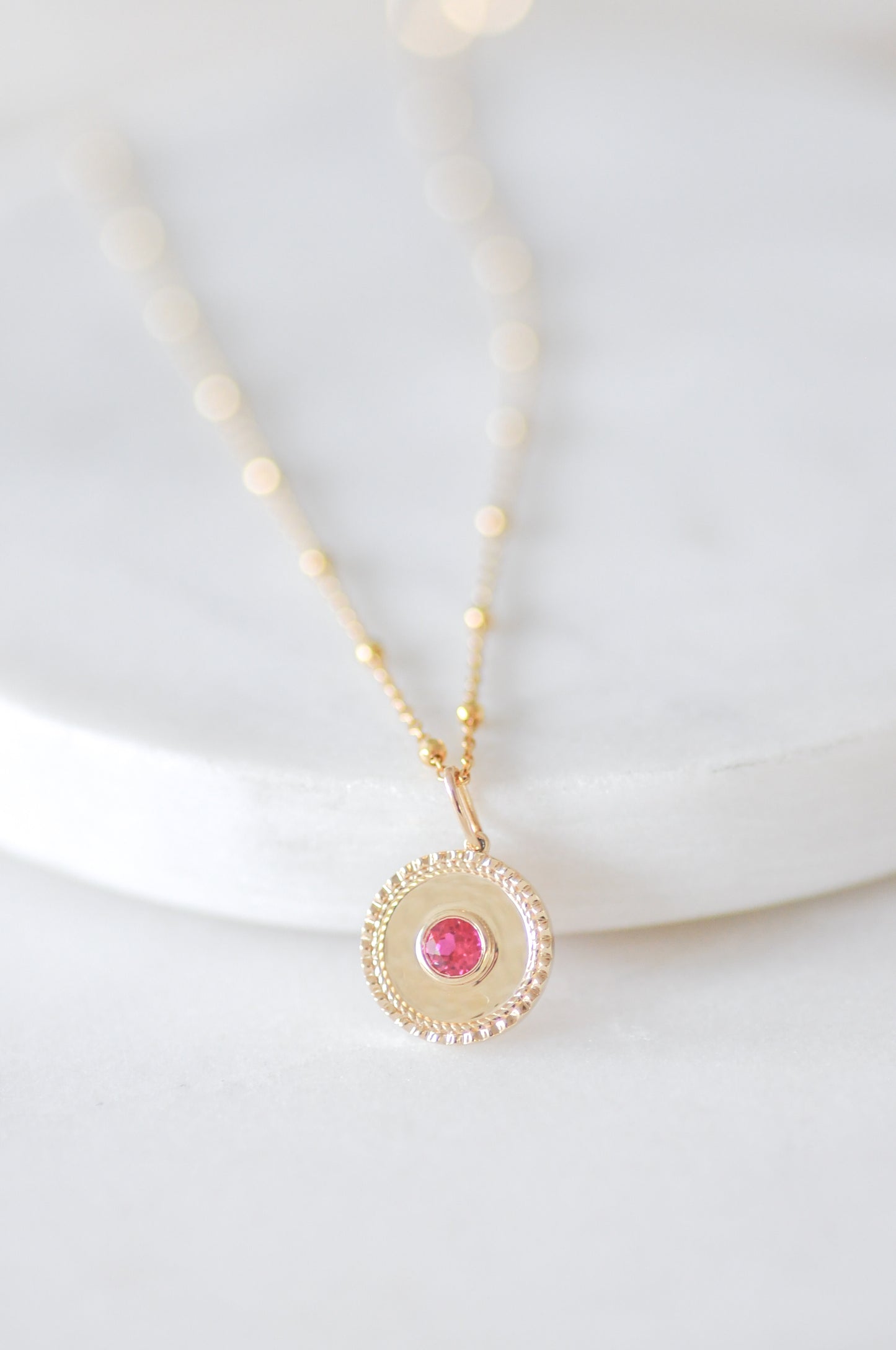 Round Birthstone Pendant with Detailed Edge