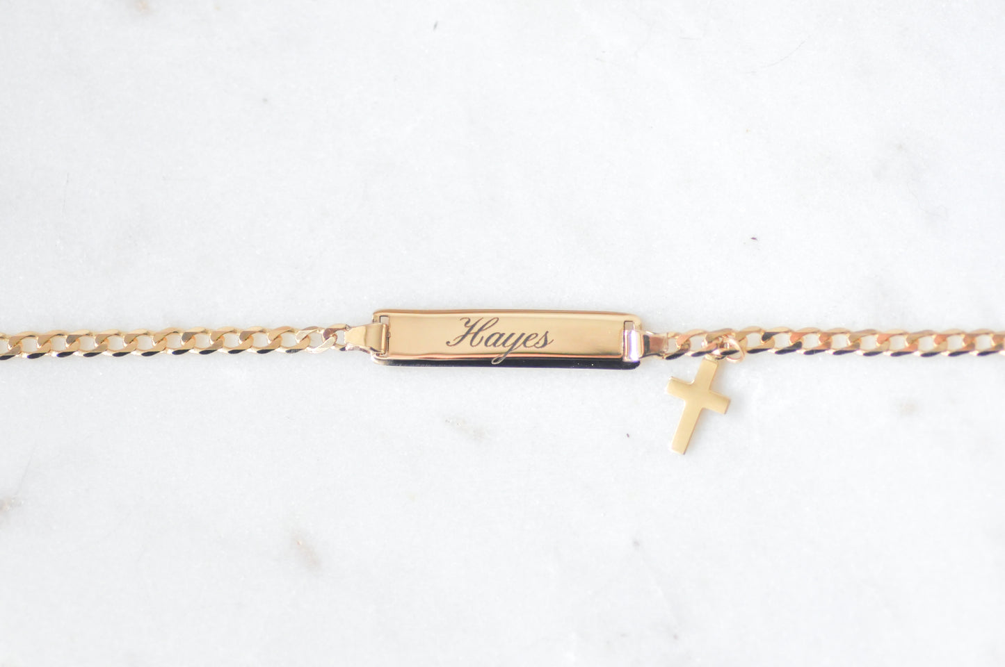 Engraved Cross Kids ID Bracelet